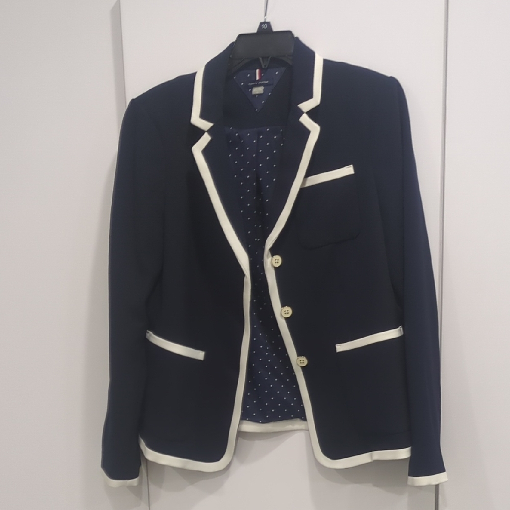 Tommy Hilfiger Navy Blazer with Polka Dot Lining Like New